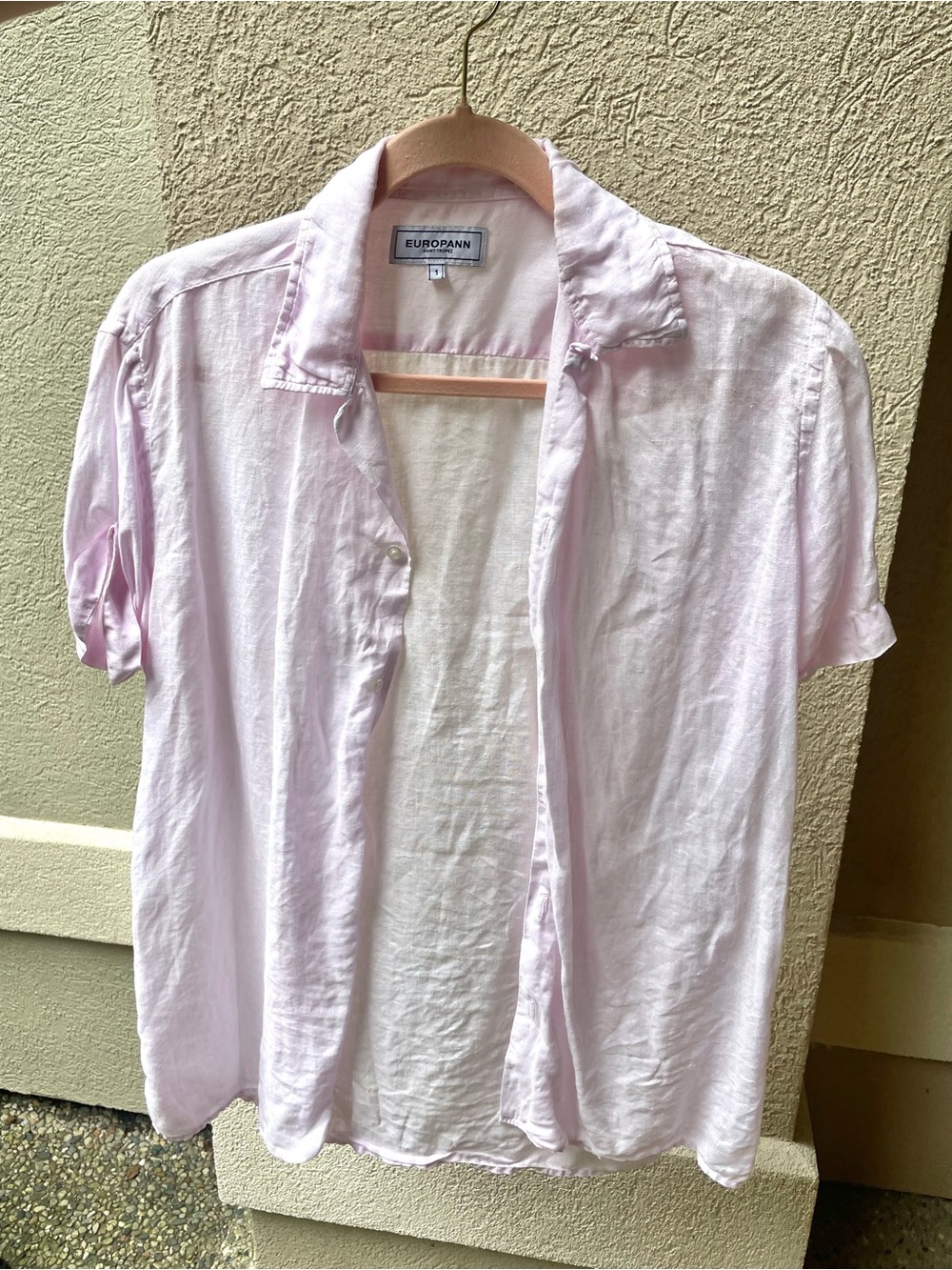 Made in Italy Light Pink Short-Sleeve linen Button-Down Shirt by